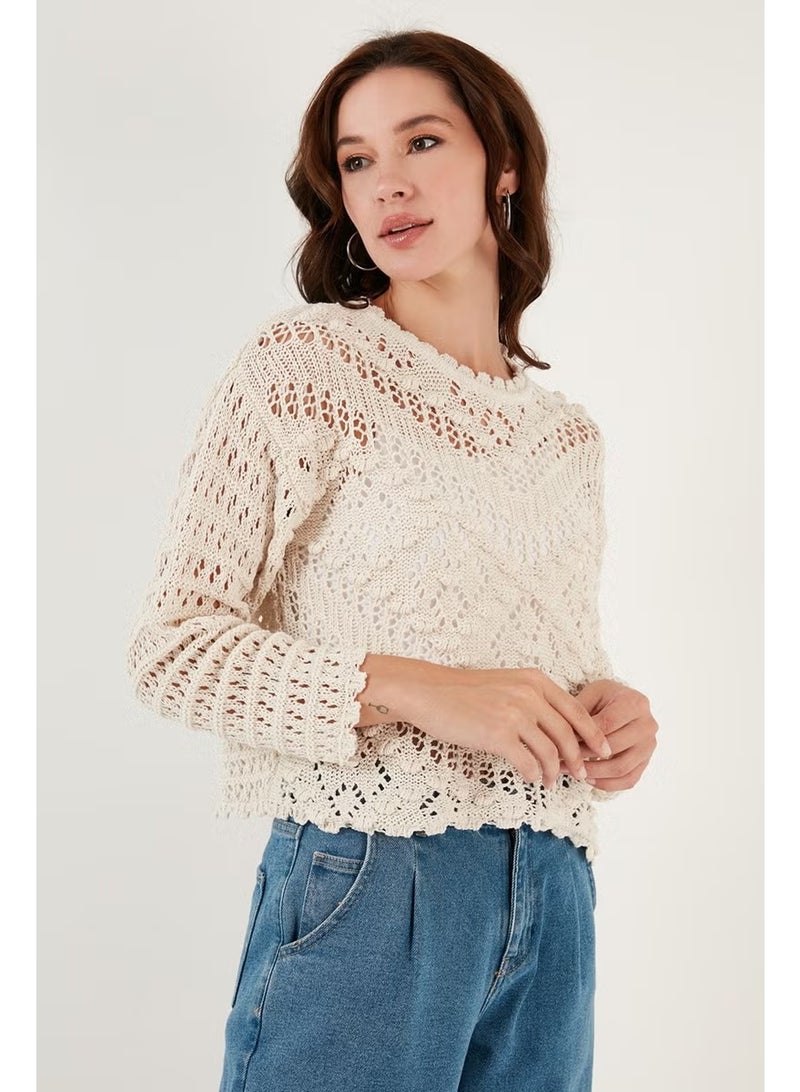 Lela Openwork Crew Neck Knitted Sweater Women's Sweater 6071511 - Image 2